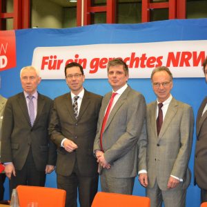 (v.l.n.r.: Karl-Heinz Emrich, Hans Krings, Dierk Timm, Achim Leirich, Jürgen Becher, Guido van den Berg MdL)
