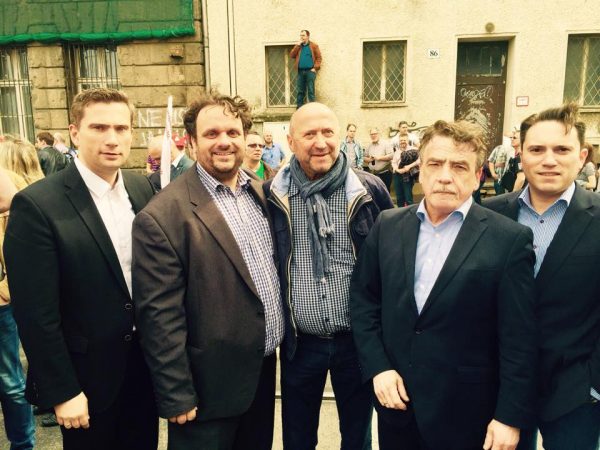 Martin Dulig, Guido van den Berg, Rainer Thiel, Michael Groschek und Stefan Kämmerling bei der IGBCE-Demo in Berlin