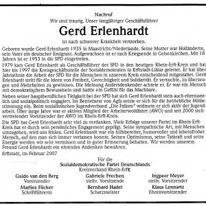 Die SPD trauert um Gerd Erlenhardt
