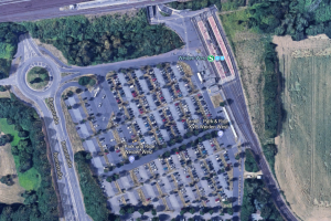 Luftbild Haltepunkt Weiden-West mit Parkplätzen