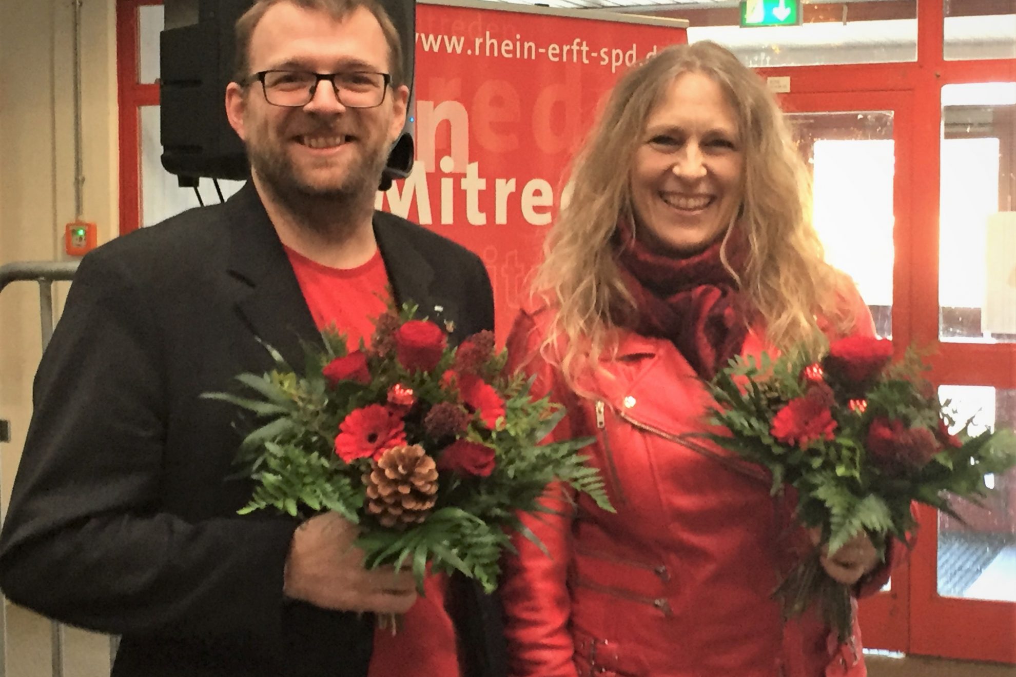 Die neuen Kreisvorsitzenden der Rhein-Erft SPD, Daniel Dobbelstein und Dagmar Andres