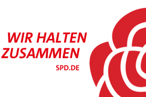 SPD Rose mit Text Wir halten zusammen. spd.de