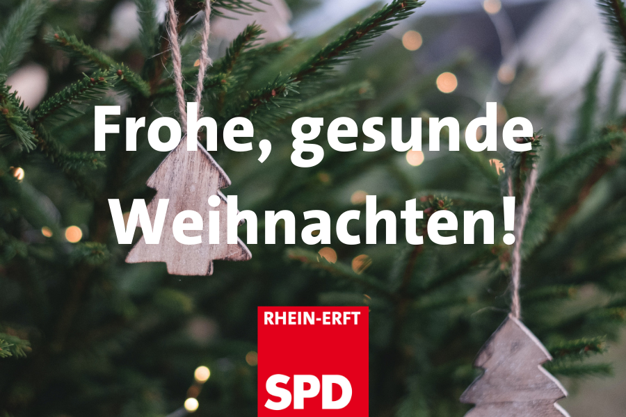 Frohe, gesunde Weihnachten (Text vor Weihnachtsbaumfoto)