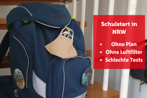 titelbild Schulstart NRW: Schulranzen mit Gesichtsmaske